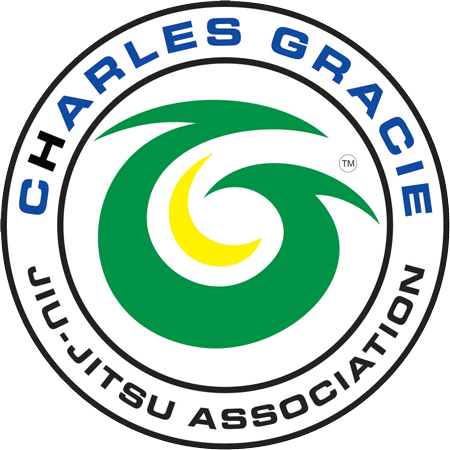 Charles Gracie Jiu-Jitsu Association logo with green, yellow, and white swirl design.