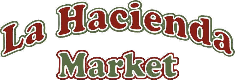 Text logo reading La Hacienda Market in red and green with a white outline.