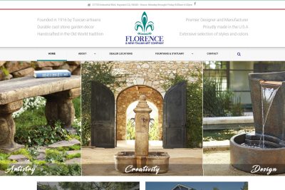 Belmont Website Design 4 Website homepage for Florence & New Italian Art Company showing fountains and garden decor.