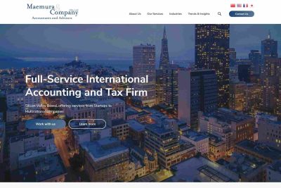 Daly City Web Design 3 San Francisco skyline at dusk with Maemura & Company accounting firm website overlay.