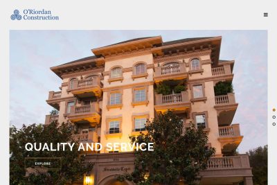 Foster City Website Design 8 Elegant multi-story building at sunset with Quality and Service text overlayed.