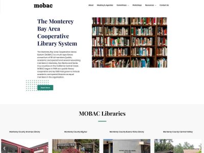 Cupertino Web Design 4 Website homepage showing a library system description and a bookshelf filled with books.