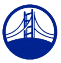 Web Accessibility Services 9 Blue circle with a simple line drawing of a suspension bridge over a curved surface.